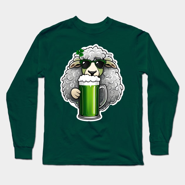 Sheep Drinking a Green Beer Long Sleeve T-Shirt by Gone Retrograde